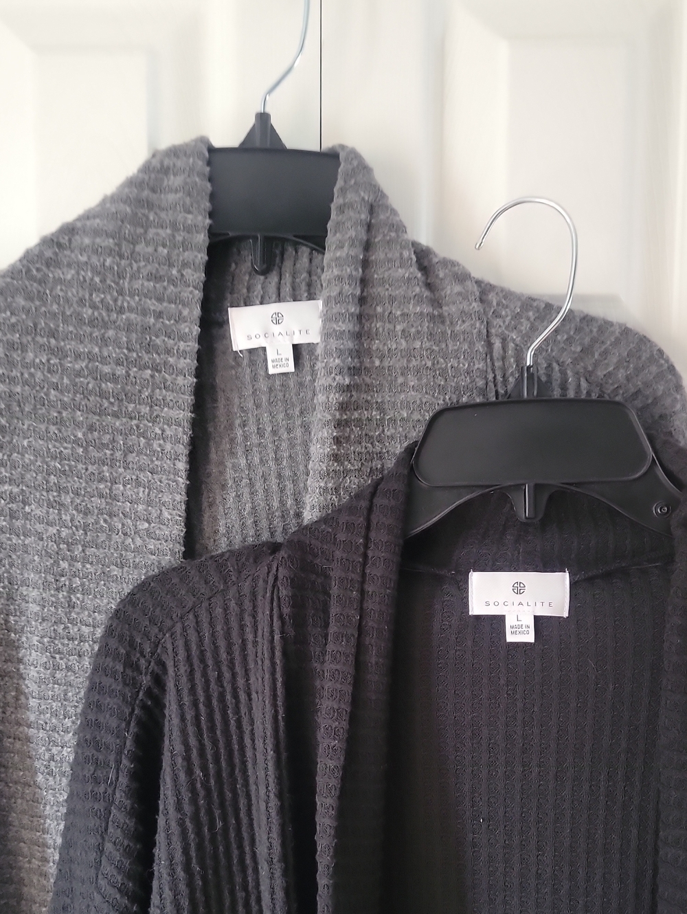 BUNDLE Socialite Open Waffle Knit Cardigans in Black and Gray
